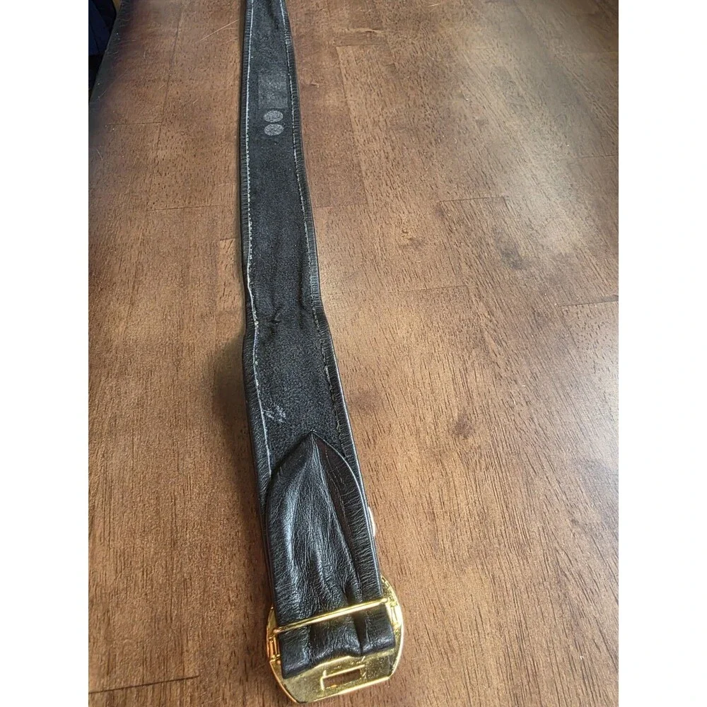 Vintage Leather Shop Black Leather Belt Gold Coin Medallion Roman Greek Bust
